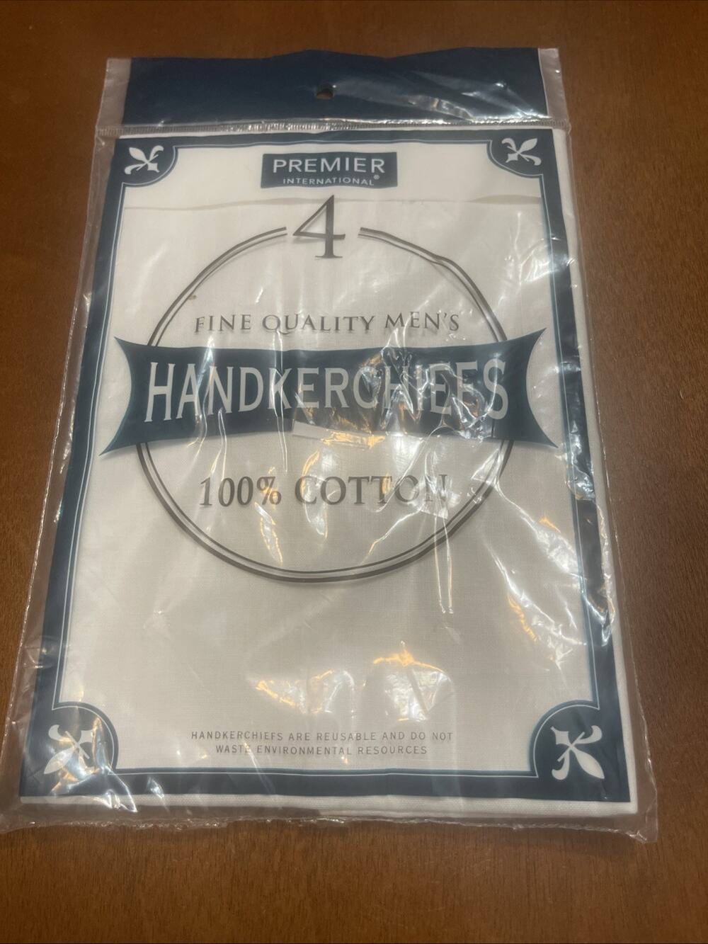 Premier International Men’s Handkerchiefs White 100% Cotton 4 In Pack New
